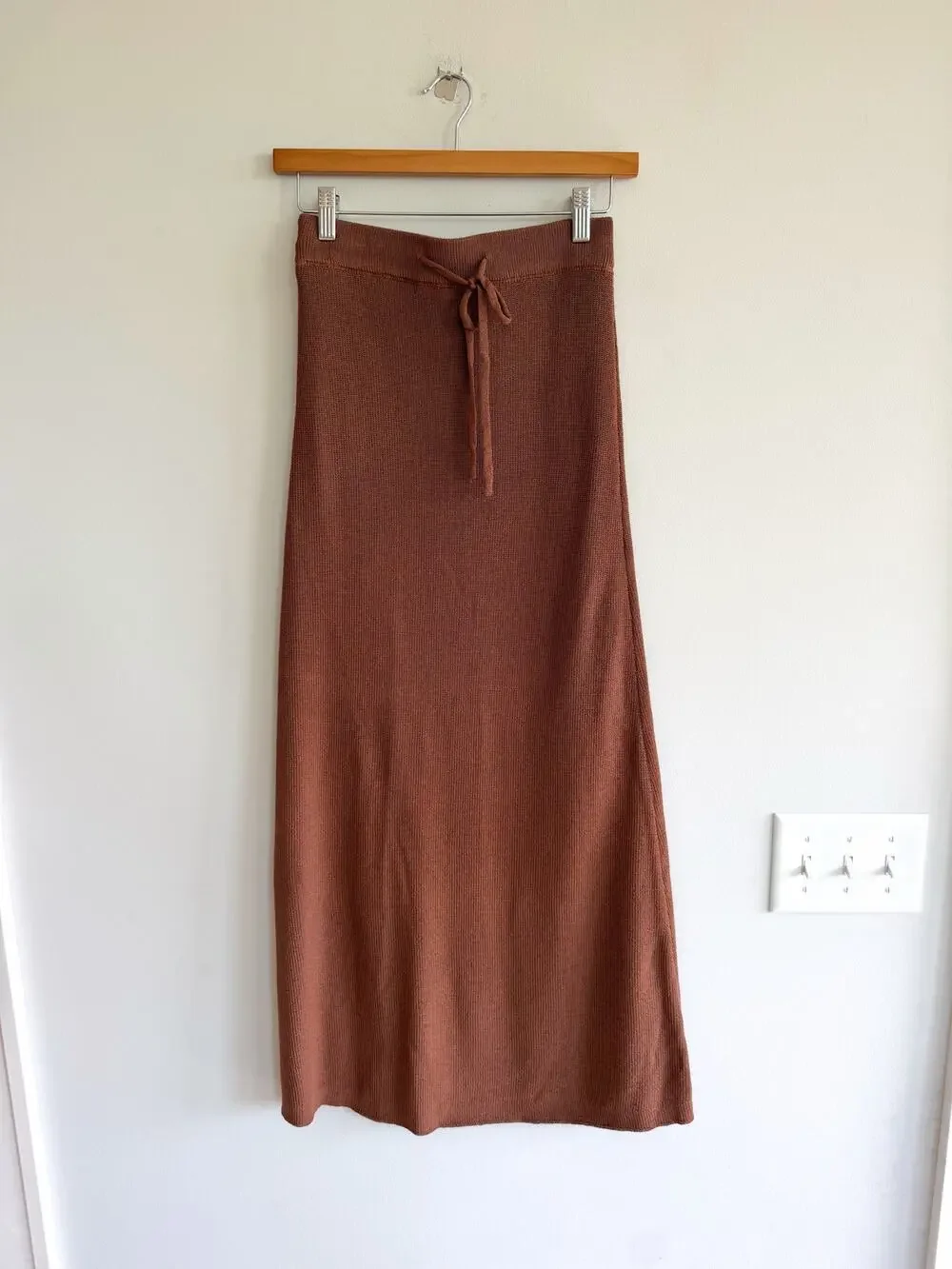 Miou Muse High Rise Knit Drawcord Waist Skirt Brown S NWT